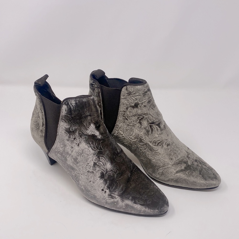 SixtySeven Gray Brown Velvet Slip On Ankle Kitten Heel Booties Size EU 38 US 7
